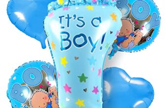ITAF Set Of 5 Pcs Foil Balloons For Baby Boy Welcome / Baby Shower / First Birthday Decoration / Kids Birthday Party / Latex Balloons -1 It’s A Boy Foot, 2 Blue Heart Shaped Foil Balloon ,2 Round Printed Baby Boy Foil Balloons