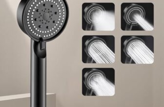 Amazon Basics 5 Mode Hand Held Shower Head For Bathroom | High Pressure Water Flow Hand Shower | ABS Plastic | Essential Bathroom Accessories Black