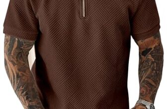 KAJARU Men’s Quarter-Zip Polo T-Shirt with JCard Design, Textured Pattern, Short Sleeves (in, Alpha, XL, Regular, Coffee)
