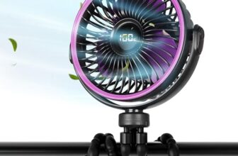 Gesto High Speed Rechargeable Clip-On Table Fan with Digital Display – 360° Moving USB Charging Fan for Home,Kitchen,Treadmill,Car,Stroller | 2000mAh Battery,5 Speed Mode,Portable Battery Operated Fan