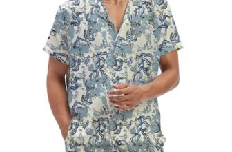 Amazon Brand – Anarva Mens Printed Co-ord Set | Half Sleeve Shirt and Shorts Set | Summer Casual 2-Piece Outfit | Lightweight Cotton Blend Beachwear for Men Blue Turquoise, M