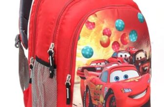 CARRYUP School Bag 30L McQueen School Backpack Plush Backpack, Cartoon Print, Preschool Bags for Boys & Girls (3-7 Years) for Nursery to 2nd Class Kids – Lightweight, Padded Straps (Dark Red)