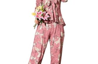 barcino Pink Tropical Front Tie Top With Pants