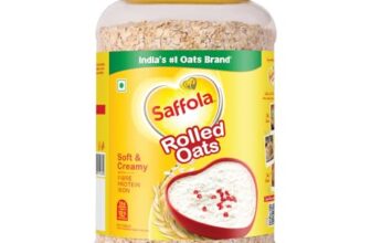 Saffola Rolled Oats | 1kg Jar | Soft & Creamy | Power of Protein, Iron & Fibre, Nutritious grain | No added sugar & Preservatives | Helps manage weight | Aids Digestion