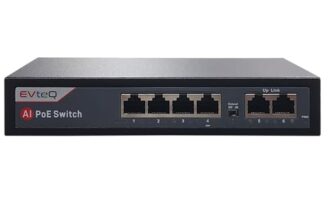 EVteQ 6 Ports Fast Ethernet with 4 PoE Ports (10/100 Mbps) & 2 Uplink Ports (10/100base) POE Switch | Max. 30W Output of Single PoE Port | LED Light Indicators | Fast Transmission | Watchdog