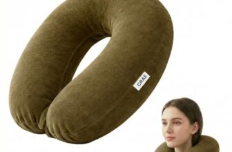 CRAE Soft Fibre Filled Neck Pillow for Car, Train, Flight Travel, Neck Support Rest Pillow with Attachable Snap Strap | Pack of 1 | Tan Brown