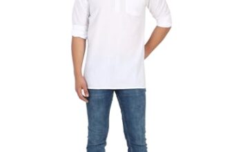 Amazon Brand – Anarva Men’s Pure Cotton Solid Kurta Long Sleeves Band Collar Casual Shirt (K017white_White_Medium)
