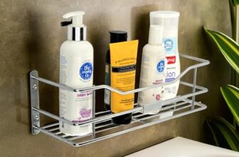 Kuber Industries Stainless Steel Bathroom Shelf for Wall – Washroom Organizer Shampoo Holder Stand & 12 Inch Kitchen Storage Rack – Silver
