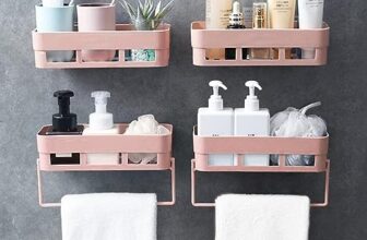 Plantex (Primax) Plastic Self Adhesive Bathroom Shelf/Bathroom Organizer Shelf/Wall Mount Bathroom Accessories – Pack of 4 (Pink)