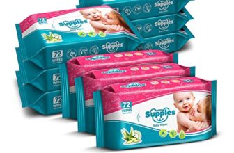Amazon Brand – Supples Baby Wet Wipes | 648 Wipes | 72 Wipes x 9 Packs | Enriched With Aloe Vera and Vitamin E | Alcohol-free and Paraben-free | Pure Water-Based Formulation