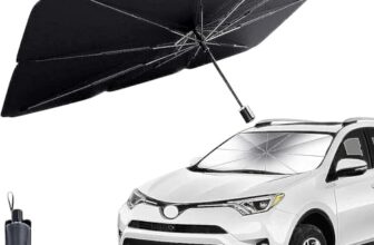 TEKCOOL Alloy Steel Car Sunshade Windshield Cover, Umbrella Windshield Sunshade for Car Front Window Sun Protection & Heat Insulation Foldable Sun Shade Full Cover Sunshade for Most Vehicles, Black