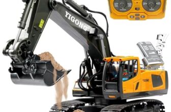JETRA Remote Control Excavator RC Digger Toy for Boys,11 Channel Hydraulic Excavator Turns 680 Degree,Construction Toys with Metal Shovel, Lights,Sounds,1 Rechargeable Batteries