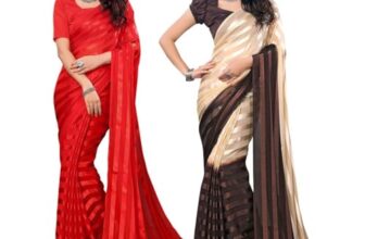 Women’s Multicolor Satin Striped Printed Saree with Unstitched Blouse Piece (Pack of 2) P2_MD_RS_WB_SAT6001_2_WB_SAT6002_11_BZ