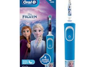Oral B Kids Frozen Rechargeable Rotating Electric Toothbrush, 2 Brushing Modes (Daily & Sensitive), 2 Min Timer with Quadpacer, 2 Year Warranty, IPX7 Water Resistant, Round Brush Head