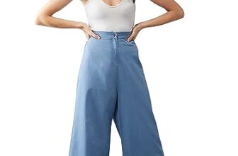Dolce Crudo Women’s Wide-Leg High Rise Clean Look Regular Length Denim Pants (DOAW19DEN10-35-158-32_, Light Blue, 32)