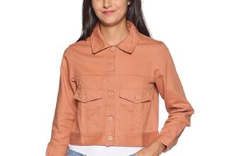 Campus Sutra Women’s Orange Regular Fit Denim Jacket For Winter Wear | Collared Neck | Full Sleeve | Buttoned | Casual Jacket For Woman & Girl | Western Stylish Jacket For Women
