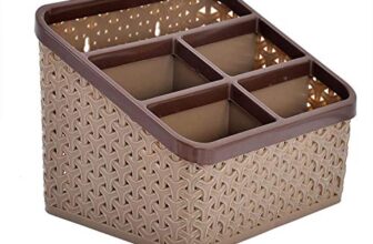 Kuber Industries Plastic Multi-Purpose Organizer|Compact Desk Makeup| Stationary Box for Case Pen Pencil Holder|Cosmetics Size Large (Brown)