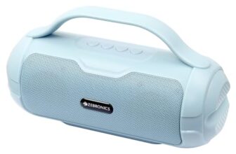 ZEBRONICS Sound Feast 40 Portable Bluetooth Speaker, 8 Watts, Dual 5.2cm Drivers, Passive Radiator, Upto 10 Hours Playback, BTv5.3 | USB | mSD |TWS, Call Function, Deep Bass (Sky Blue)