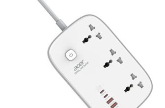 Acer PowerHub Core GaN | 3 AC Outlets + 4 USB Ports (2 Type-C GaN PD 65W + 2 Type-A) | GaN Fast Charging 2500W | Surge Protection | Compact Desktop Power Strip | Overload Safety Protection
