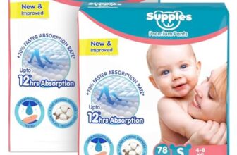 Amazon Brand – Supples Premium Baby Diaper Pants | 156 Baby Diapers | Small | 4-8 Kg | 78 x 2 Packs | 12 Hrs Absorption | Cushiony Cotton Soft Fabric | Phthalates-Free | Triple Leak Guard