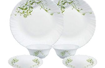 Larah by Borosil Fluted Series Erba Opalware Dinner Set | 6 Piece for Family of 2 | Microwave & Dishwasher Safe | Bone-Ash Free | Crockery Set for Dining & Gifting | Plates & Bowls | White