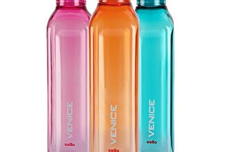 CELLO Venice Water Bottles Set of 3 Pcs For Daily Use, 1000ml Each Multicolor | Stylish & Unbreakable BPA-Free Leakproof Freezer & Fridge Safe Pet Water Bottle For School, Office, Kitchen & Travel