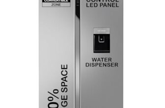 Haier SmartChoice 596L 3Star 2-Door Water Dispenser Side by Side Frost Free Refrigerator|Convertible|Smart Sense AI | Expert Inverter|Digital Display Panel (HRS-682SWDU1, Shiny Silver)