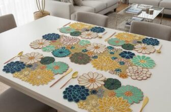 E-EZRA Beaded Table Runner with 6 Mats (Size-13×36-Inch, Rectangular) | Stylish Dining Table Runners| Perfect for Home Decoration, Weddings, Diwali Gift & Special Events