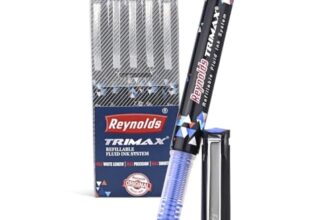 Reynolds TRIMAX RollerBall Pen SET – 5 PENS BLUE | ROLLER BALL PEN FOR WRITING | PEN FOR STUDENTS & OFFICE STATIONERY | 0.5 mm TIP SIZE
