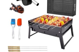 Market Fairy【NEW 2026】Portable Barbecue Grill Folding BBQ Grill,【5 Pc -Combo】【12-Stick】2-Spatula,【1-BBQ Grill】, 1-Blower, Outdoor Grill Tools for Camping Picnics Traveling【Barbecue set】