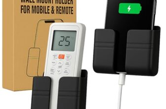 SHITHI Mobile Phone Charging & Remote Holder – Adhesive Phone Stand for Wall, Socket Organizer for iPhone, Android | Cable Management Shelf for Bedroom, Kitchen & Office (Pack of 2)