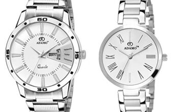 ADAMO Stainless Steel Couple Combo White Dial Men’s & Women’s Analog Watch A814Sm01-2480Sm01