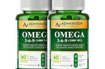 Adhyaveda Organic Omega 3‑6‑9 – 1000 mg with Plant-Based ALA, EPA & DHA – Supports Heart, Brain, Joints, Skin & Muscle Recovery – 60 Veg Capsules – Pack of 2 – Non‑GMO, FSSAI Approved