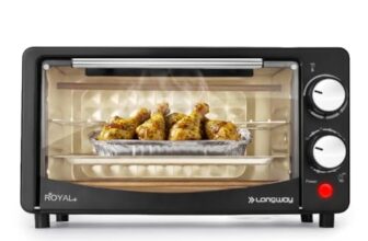 Longway Royal Plus OTG 12 Ltr Oven Toaster Griller with Multiple Heating Modes | Temperature Timer Control for Baking Pizza, Cake, Grilling Chicken & Toasting Bread | 2 Years warranty (800W, Black)