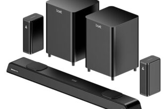 Boat Aavante 5.2.4 Prime 6250DA, Dolby Atmos, 625W, 5.2.4CH(Dual Subwoofers & Wireless Satellites), QR for Installation, Bluetooth Sound bar, Home Theatre Soundbar Speaker (Premium Black)