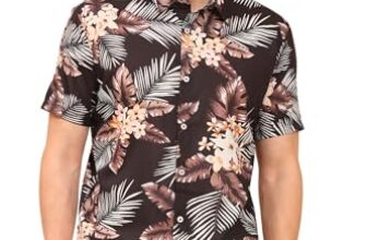ENCIGER Mens Printed Casual Shirts Short Sleeves Button Down Tropical Shirts (MS1_Black_XL)