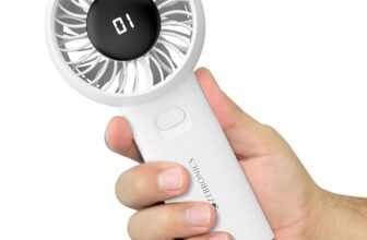 ZEBRONICS Heat Buster 200, Portable Hand Fan, Upto 12h Backup, 3600mAh Rechargeable Battery, 5 Speed Modes, Upto 5.9m/s Airflow, LED Display, for Travel, Makeup, Office, Home (White)