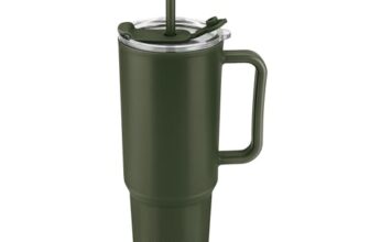 MILTON Maven 1000 Plastic Water Tumbler | 2-in1 Lid Sip or Gulp | Crystal Clear BPA Free-Food Grade | Sturdy Handle | Large Travel Mug for Gym, Office & Outdoor Use, 1 L, Military Green