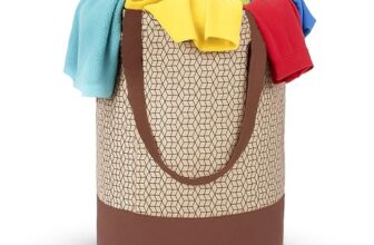 GLUN® Round Printed Laundry Bag, Beige & Brown Foldable Waterproof 45 Liter Capacity, Non-Woven Toys & Cloth Storage Bag Pack Of 1