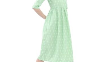 Vishudh Women 3/4 Sleeve Round Neck Dress VNa1002275 Green S