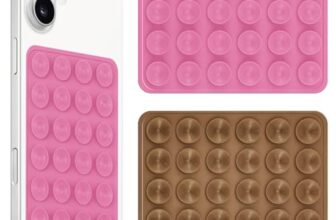 amazon basics Suction Phone Case Anti-Slip Silicone Multipurpose Hands-Free Sticky Pads for Phone Case Mount for Selfies Videos Mirror Shower Car Dashboard – Pink&Brown (Pack of 2)