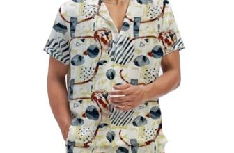 Amazon Brand – Anarva Mens Abstract Co-ord Set – Printed Cuban Shirt and Shorts | Summer Cotton Twin Set | Stylish 2-Piece Vacation Outfit for Men | Casual Beachwear Combo Maroon Blue, M