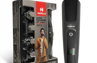 Havells Super Grooming Kit Gs8714,15 In 1,Ipx7 Fully Washable,Full Body Hair Trimmer Groomer For Men,120 Min Of Run Time With Fast Charge,Corded Electric