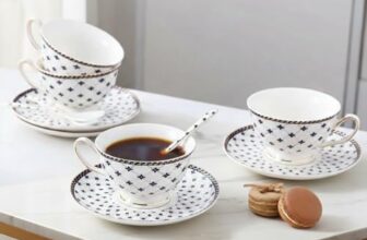 E – Ezra White Cup with Saucer Set of 12 Pcs | Tea/Coffee Cups 180 ml | Microwave & Dishwasher Safe | Bone-Ash Free | Crockery Set Ideal for Daily Use & Gifting, Black
