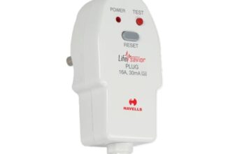 Havells Plastic 16A 30mA PRCD Plug Top, Equipped with a Safety Shutter Socket Along with An Auto Trip Feature Which Shuts Off if Detects Any Current Leakage, Backup Protection for Overload 6IEC: 61540