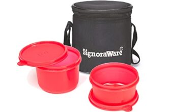 Signoraware Executive Plastic Small Lunch Box Set with Bag, 2-Pieces, Red
