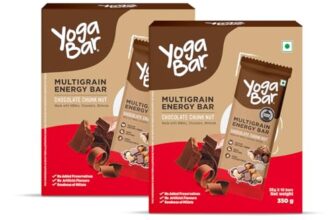 Yogabar Multigrain Energy Bars – Chocolate Chunk 20 Bars – Daily Protein Snack, High Energy & Nutrition Bars – with 8g Protein & 7g Fibre – No Preservatives – Pack of 2, 10 Bars each