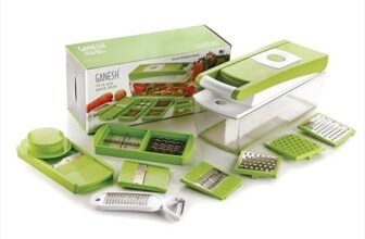Ganesh 14 in 1 Multipurpose Chopper, Fruits & Vegetable Cutters, Grater Peeler Chipser, Unbreakable Food Grade Body, Easy Push to Clean Button Slicer Dicer, Chopper for Kitchen (Green, Plastic)