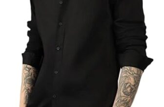 UPnGO Men’s Regular Fit Polycotton Formal/Casual Shirt | Full Sleeve Button-Down Solid Shirt for Office Black