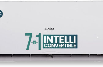 Haier 2025 Model 1.5 Ton 5 Star Split Inverter Intelli-Convertible 7 in1 ConvertibleHD Filter, Frost Self Clean, Upto 20 M air Flow, Hyper PCB AC(HS18V-POW5BN-INV, HU18V-POW5BN-INV, White)